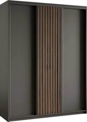 Produktbild von Masseno Schiebetürenschrank VONTE 150/205/60 cm Kleiderschrank mit Lamellen und Schubladen Schlafzimmer Schrank 3-türig Schwarz + Eiche Wotan