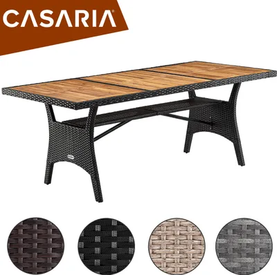 Image de CASARIA Table de jardin polyrotin Crème 190x90x74 cm plaque en bois d'acacia pré-huilé réglable résistante intempéries