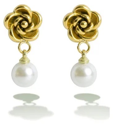 Immagine prodotto di Orecchini a forma di fiore placcati in oro con perla artificiale, modello VWE260764G