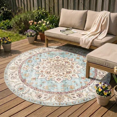 Image de Volero - Tapis intérieur et extérieur - Santo Medaillon Bleu Clair - Ø 120 cm