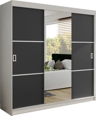 Produktbild von KIER FURNITURE Kleiderschrank mit Schiebetüren BILL 3, Schlafzimmer Schrank, Garderobeschrank, Flurschrank Weiß&Anthrazit 156,4x205x39 cm