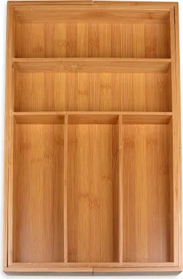 Produktbild von Schramm® Besteckkasten aus Bambus für Schubladen größenverstellbar 30-48x46x5 cm Schubfacheinlage Schubladeneinsatz 5 - 7 Fächer Besteckeinsatz Küchenorganizer