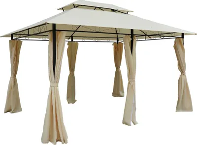 Produktbild von Pavillon 3x4m Gartenpavillon mit 6 Seitenteilen Partyzelt Gartenzelt Festzelt mit Doppeldach Beige+Schwarz