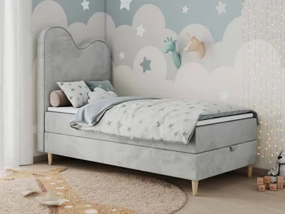Produktbild von Boxspringbett, Einzelbett für Kinder, Jugendbett mit Matratze - FLOW - 90x180cm - Hellgrau - H3