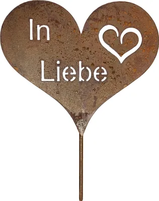 Produktbild von Edelrost Grabherz Grabschmuck Gedenkstein Trauerherz Herz Spruch für Grab -  In Liebe