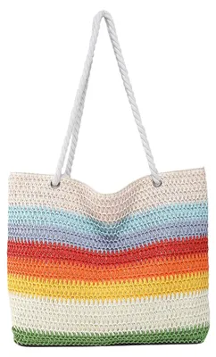 Produktbild von Große Strohtasche mit Regenbogenmuster