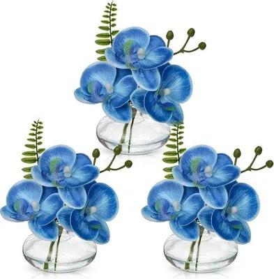 Productafbeelding van Famanu Kunstbloemen set, 3 stuks - Kunstorkideeën met glazen vaas