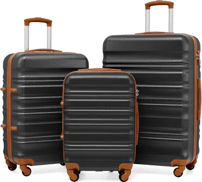 Immagine prodotto di COOLIFE trolley a guscio rigido con chiusura TSA e 4 ruote - set di 3 pezzi nero/marrone