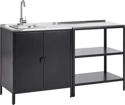 Produktbild von BELIANI Outdoor-Küche Schwarz Stahl 2er Set mit Spüle Edelstahlplatte Modern für Garten Draußen Außen Ausstattung Outdoor-Küchenmöbel Gartenküche