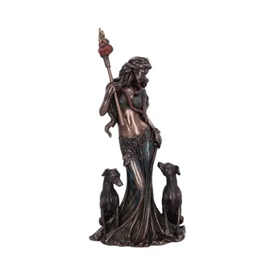 Hekate - Die Mondgöttin, mystische Göttin, die von zwei Hunden flankiert wird und eine Fackel hält.
