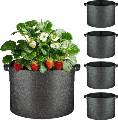 Produktbild von Famanu Kweeksäcke 10 Gallonen - Set von 5 - Mit Griffen - Atmungsaktives Vliesmaterial - Für Gemüse und Blumen