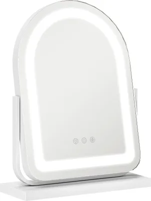 Produktbild von HOMCOM Kosmetikspiegel, 33 x 44,5 cm Schminkspiegel mit LED Licht, 3 Lichtfarben, 360° Drehbar Makeup-Spiegel mit Touch-Steuerung, Metallrahmen, Weiß