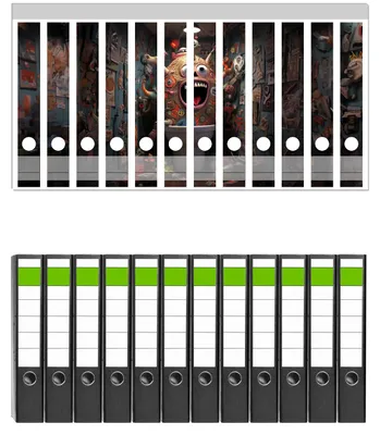 Produktbild von Wallario 12 Stück schmale Ordner inkl. Klebeetiketten mit Motive Kloalarm - Toilettentroll - Set mit Rückenschildern / Ordnerrücken Stickern