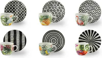 Immagine prodotto di Excelsa set di 6 tazze da espresso con piattini Tropical Chic in porcellana 7 cl Colorato