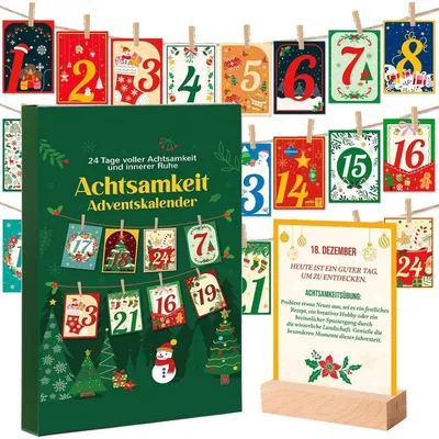Produktbild von Adventskalender Achtsamkeit 2025 24 Karten Holzklammern