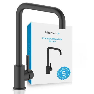 Produktbild von Bächlein Küchenarmatur 360 Grad schwenkbar Farbe schwarz matt – Einhand-Spültischbatterie mit 360° schwenkbarem Auslauf, Wasserhahn für die Küche in extra massiver Ausführung
