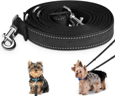 Image de Double laisse réglable en nylon pour chiens de grande et moyenne taille - 3 m x 15 mm (noir fluorescent)