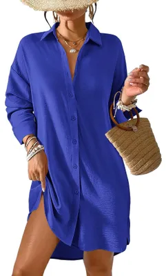Productafbeelding van Tanmolo dames strandjurk, zomer, strandtuniek, omslagdoek, koningsblauw, maat S