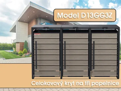 Obrázok produktu pre Prístrešok na popolnice D13GG3Z, na 3 popolnice so zámkom proti vetru a krádeži, antracit