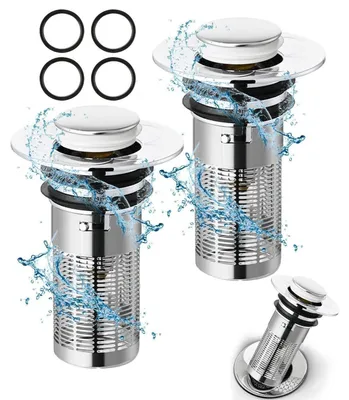 Immagine prodotto di Tappi per scarico lavabo, 2 pezzi, pop-up con filtro, in ottone e acciaio inossidabile, universali, da 34-40 mm