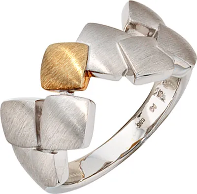 Produktbild von Damenring Ring aus 925 Silber & 585 Gold Gelbgold mattiert für Damen Innenumfang 50mm  Ø15.9mm