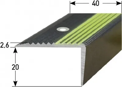 Produktbild von Treppenkante / Treppenkantenprofil / Winkelprofil (Größe 20 mm x 40 mm) aus Aluminium, mit abriebfester Spezialemaillierung und 5 nachleuchtenden Rillen, gebohrt, von Auer Metall-grün-1000