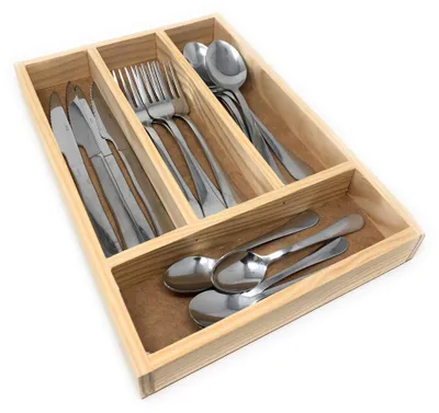 Zdjęcie produktu dla Pojemnik na biurko – drewniany organizer z 4 przegródkami – 32 x 22 x 3,5 cm