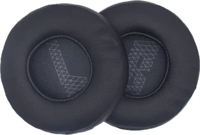 Two black ear pads for headphones are shown side-by-side against a white background.