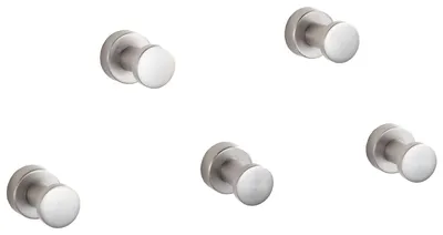 Produktbild von Handtuchhaken aus gebürstetem Nickel – 5er-Set | Wandhaken aus Edelstahl für Bad und Küche | Selbstklebend oder zur Wandmontage