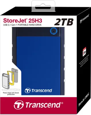 Produktbild von Transcend 2TB StoreJet 25H3, 2 TB, 2.5", 3.2 Gen 1 (3.1 Gen 1), Schwarz, Blau