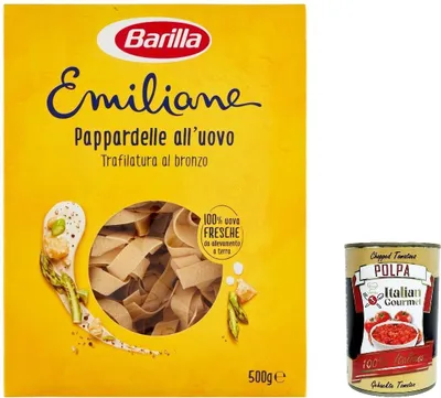 Produktbild von 3x Barilla Pasta all' Uovo Le Emiliane Pappardelle, Eiernudeln, Pasta mit Ei 500g + Italian Gourmet polpa 400g