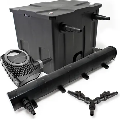 Obrázok produktu pre Kompletná sada SunSun: rybníkový filter CBF-350 do 12000 l ako prietokový filter, rybníkové čerpadlo CTF-8000 SuperECO 8000 l/h 70 W, rybníkový odlučovač CUV-272 UVC odlučovač s výkonom 72 W, rozdeľovač Y