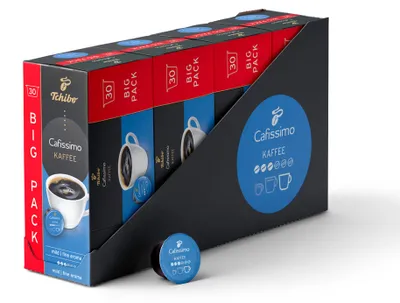 Produktbild von Tchibo Cafissimo Vorratsbox Kaffee Filterkaffee mild Kaffeekapseln, 120 Stück – 4x30 Kapseln (Kaffee, mild mit sanften Röstaromen), nachhaltig & fair gehandelt