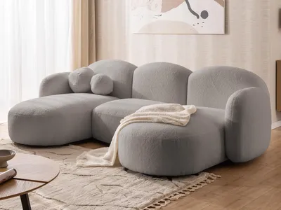 Produktbild von Nuvola - Moderne Wohnlandschaft aus Hellgrau Bouclé mit abgerundetem Design und hohem Sitzkomfort
