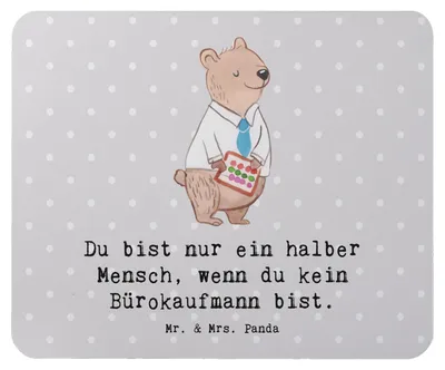 Produktbild von Mr. & Mrs. Panda Mauspad Bürokaufmann Herz - Grau Pastell - Geschenk, Kaufmann für Büromanagement, pc mausunterlage, Spruch, mausteppich, Lustig, mousematte, Ausbildung