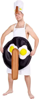 Koch Kostüm mit Spiegelei und Würstchen für Herren Onesize witzig JGA Fasching Karneval Spaßkostüm Junggesellenabschied