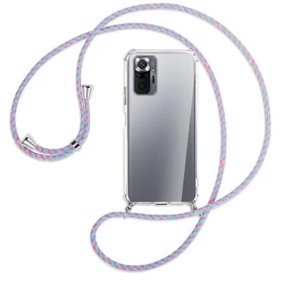 Produktbild von Handykette Backcover-Schutzhülle mit Band (Metall silberfarben) für Xiaomi Redmi Note 10 Pro / Pro Max - pink/mint