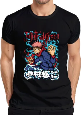 Immagine prodotto di Maglietta da uomo con stampa Jujutsu Kaisen Yuji Itadori (anime/manga) per fan, nera, taglia L