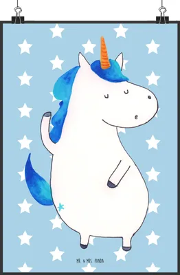 Produktbild von Mr. & Mrs. Panda Bild Einhorn Mann DIN A2 - Blau Pastell - Geschenk, Plakat, wanddeko, Familie, Unicorn, BFF, drucke, Cool, Kunstdruck, Wandbild, Einhörner