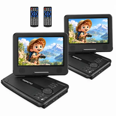 Produktbild von 9,5" Tragbarer DVD Player für Kinder mit 7,5" HD-Schwenkbaren Bildschirm, 4-6 Stunden Akkulaufzeit Dual-Lautsprechern Sync TV/USB/SD-Karte 2ST