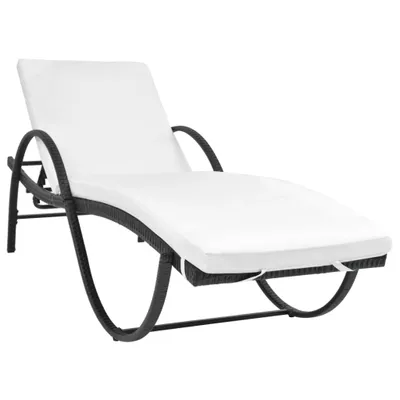 Immagine prodotto di vidaXL Lettino prendisole con cuscino e tavolino in rattan sintetico nero