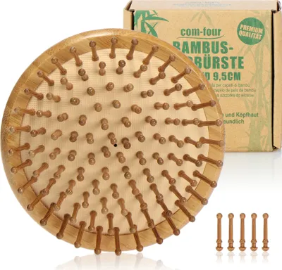 Produktbild von COM-FOUR® Premium Bambus-Haarbürste, Detangler Haarbürste aus Bambusholz, kleine runde Entwirrbürste gegen verfilzte Haare, für jeden Haartyp
