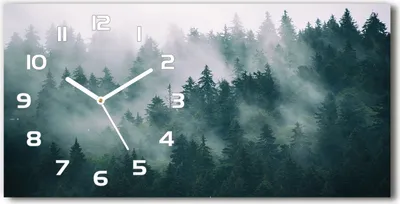 Produktbild von Wanduhr aus Glas – 60x30 cm - Glasbild - Glasuhr - Gehärtetes Glas - weisse-zeiger - den Wald Nebel über