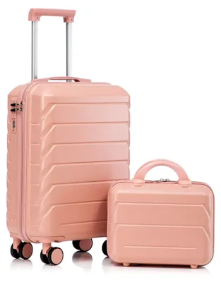 Produktbild von 14"/19" 2-teiliges ABS-Spinner-Kofferset mit Zahlenschloss & 14" Kosmetiktasche (Rosa) Koffer