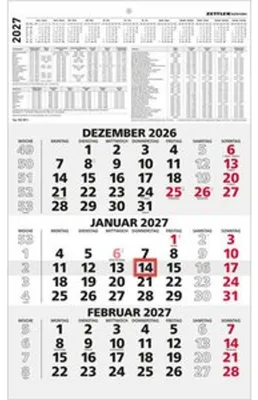 Obrázok produktu pre Kalendár na 3 mesiace, čierno-červený, rok 2027