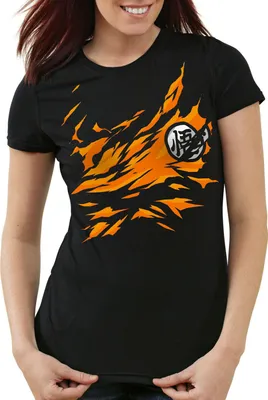 Produktbild von style3 Goku Brust Damen T-Shirt songoku dragon z super saiyan turtle ball, Farbe:Schwarz, Größe:S