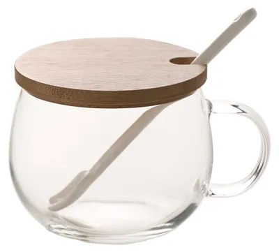 Glaskelch mit Bambusdeckel und Löffel, 350 ml, Borosilikatglas