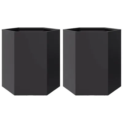 Produktbild von vidaXL Garten-Pflanzgefäße 2 Stück Schwarz Sechseckig 46x40x45 Stahl