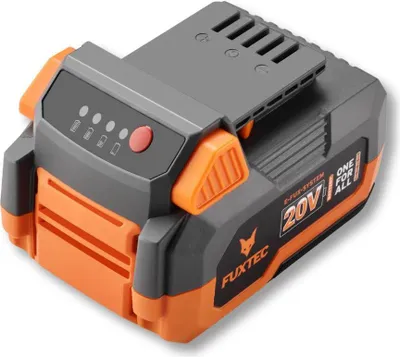 Produktbild von FUXTEC 20V Akku 5Ah, Li-Ion Batterie passend für 20V Gartengeräte & Werkzeuge, integrierte LED-Anzeige, Ladezeit 150 Min, 5000 mAh, FX-E1B5AH