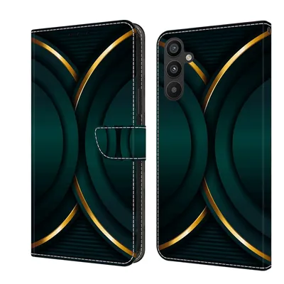 Produktbild von CLM-Tech Handyhülle kompatibel mit Samsung Galaxy A26 5G Hülle - Tasche aus Kunstleder - Klapphülle mit Ständer und Kartenfächern - Schutzhülle Wallet Case Cover goldener Rand Kontur